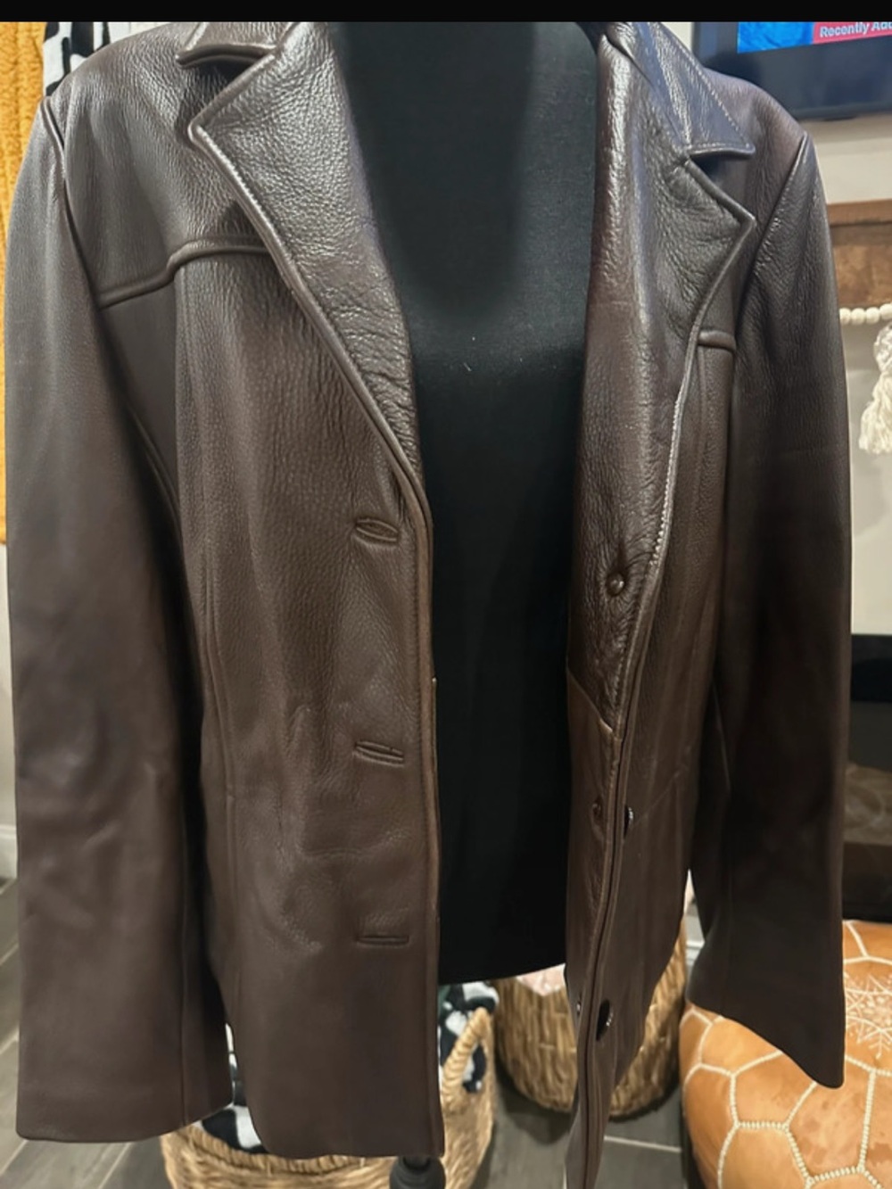 Vintage Women’s Brown Leather Button-Front Jacket